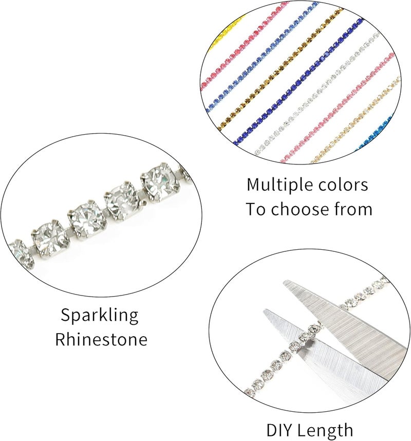 Rytenz 10 Yards 2 MM Rhinestone Chain Trim Crystal Close Chain Trim for Sewing Crafts, DIY Decoration, Jewelry, Clothing, Shoes (Silver Rhinestone) - Image 3